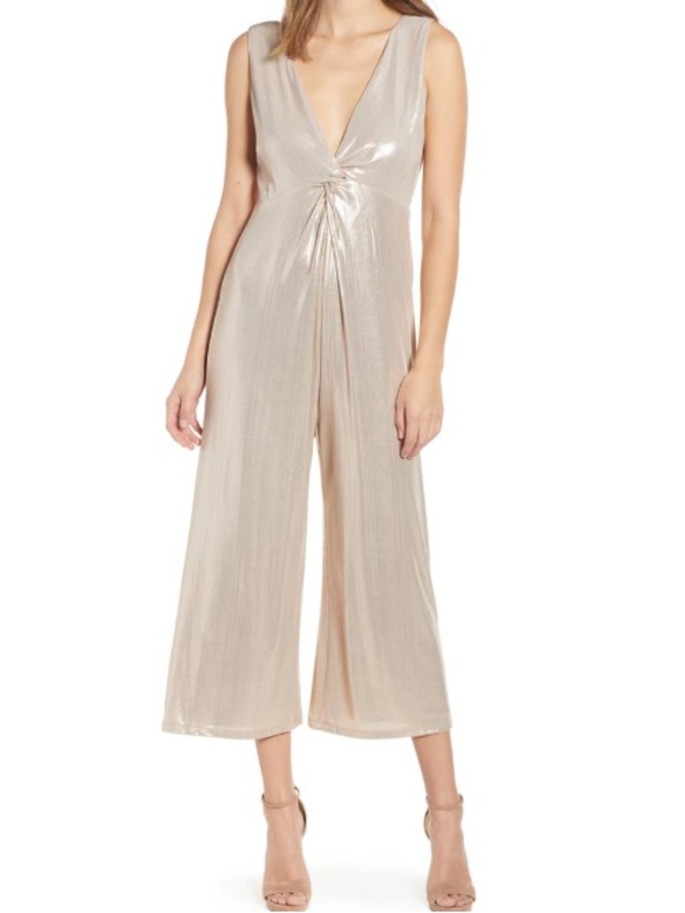 Francescaās |June & Hudson Shimmer Gold Twist Front Wide Leg Jumpsuit-Glam - NWT